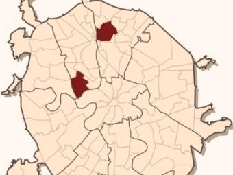 Территория районов Хорошевский и Отрадное на карте Москвы. Изображение с сайта wikimedia.org